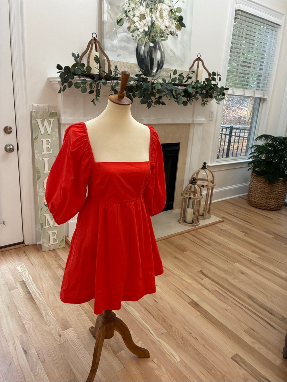 saltwater LUXE Red Puff-Sleeve Square-Neck Mini Dress